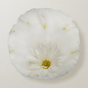 White Daisy Flower Round Pillow