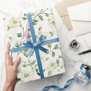 White Daisy Flowers Birthday Wrapping Paper