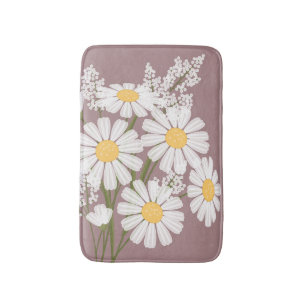 White Daisy Flowers Bouquet on Dark Pink Bath Mat