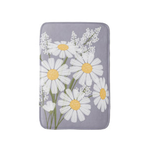 White Daisy Flowers Bouquet on Lavender Bath Mat