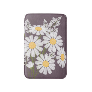 White Daisy Flowers Bouquet on Plum Purple Bath Mat
