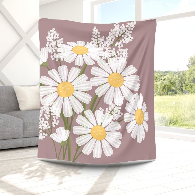 White Daisy Flowers Bouquet on Rosy Brown Fleece Blanket (Creator Uploaded)