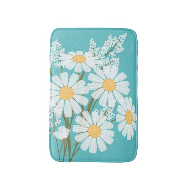 White Daisy Flowers Bouquet on Teal Bath Mat (Front Vertical)