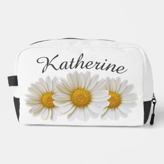 White Daisy Flowers Custom Name White Dopp Kit