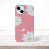 White Daisy Flowers Cute Salmon Pink Girly Floral
