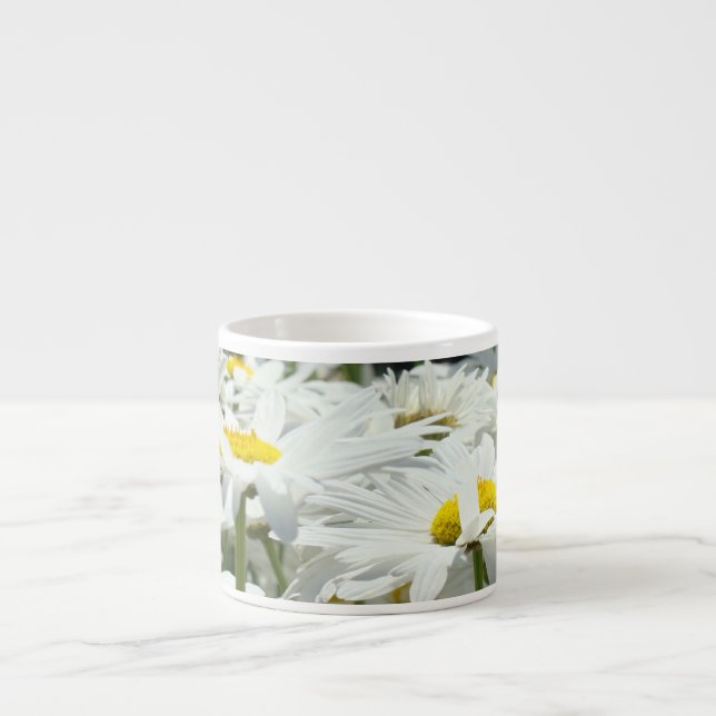 White Daisy Flowers espresso cup mugs Daisies (Front)