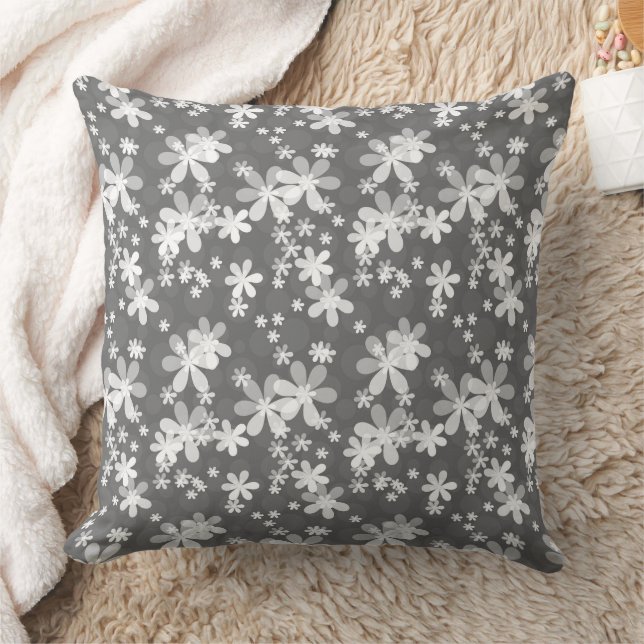 White daisy flowers on a grey background cushion (Blanket)