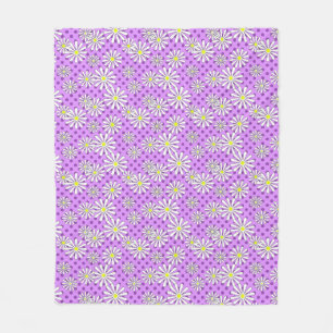 White daisy flowers on a polka dot background  fleece blanket