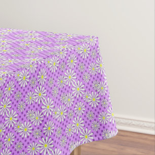 White daisy flowers on a polka dot background  tablecloth