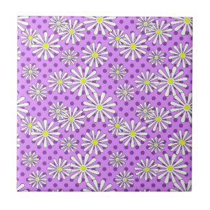 White daisy flowers on a polka dot background tile