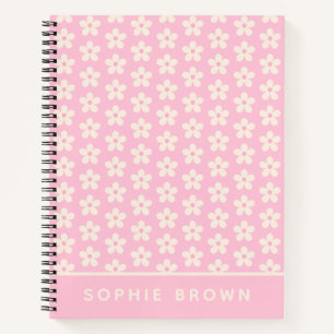 White Daisy Flowers on Pastel Pink with Name Notebook