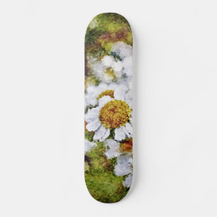 White Daisy Flowers - Painting Art Skateboard