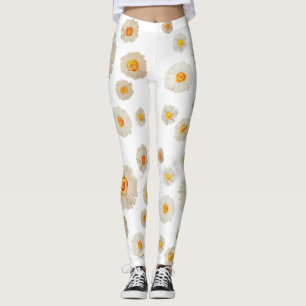 White Daisy Flowers pattern Custom Leggings