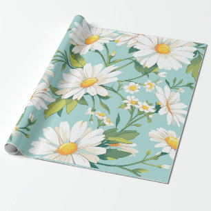 White Daisy Flowers Patterned Wrapping Paper