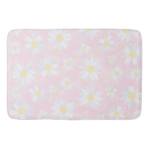 White Daisy Flowers Pink Floral Bath Mat