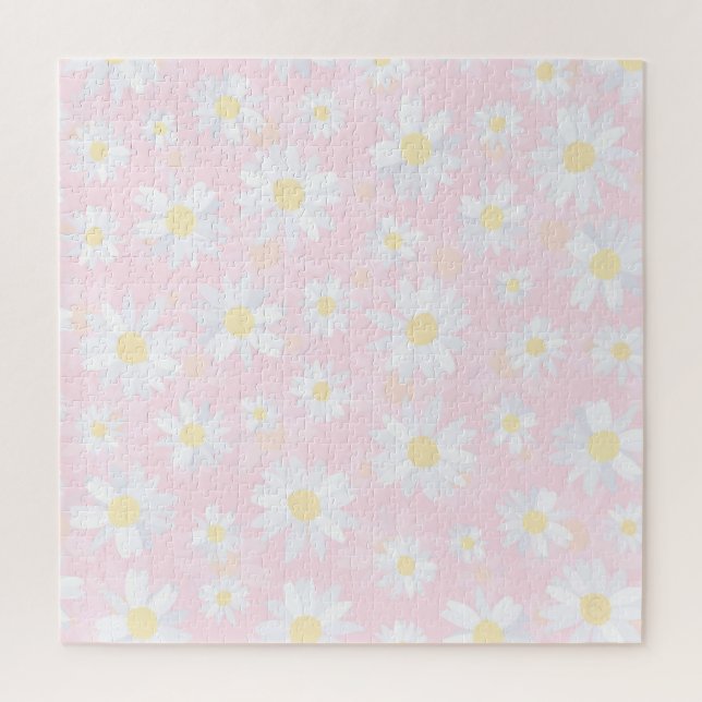  White Daisy Flowers Pink Floral Jigsaw Puzzle (Vertical)