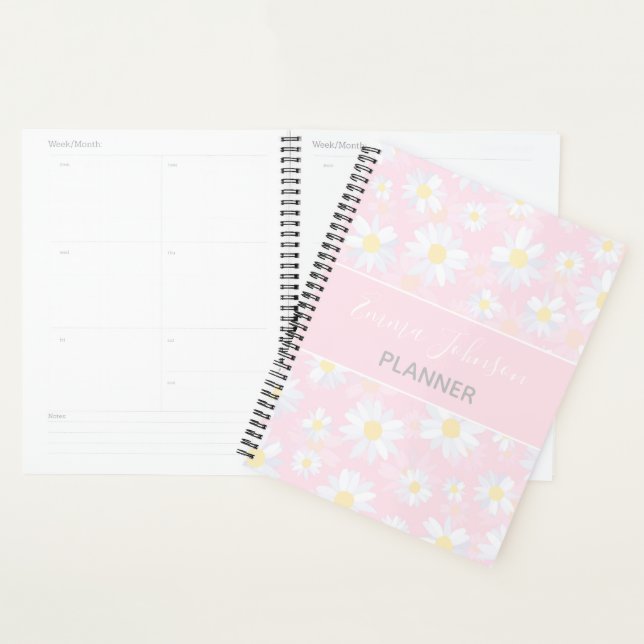  White Daisy Flowers Pink Floral Planner (Display)