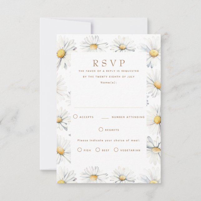White Daisy Flowers RSVP Card for Wedding (Front)