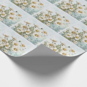 White Daisy Garden with Ladybugs Botanical Wrapping Paper