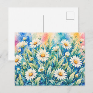 White Daisy Geometric Style Cross-Stitch-Inspired Postcard