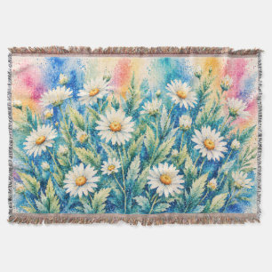 White Daisy Geometric Style Cross-Stitch-Inspired Throw Blanket