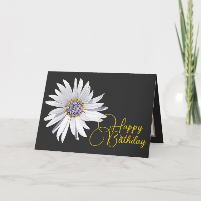 White Daisy Grey Background Birthday Card (Front)