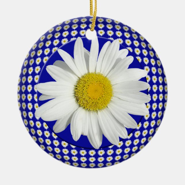 White Daisy Joy Circle Ornament (Front)