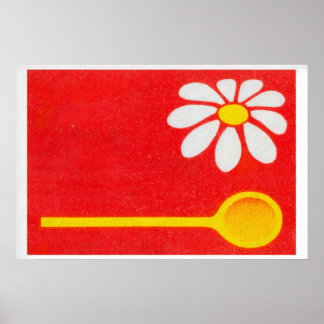 White Daisy Matchbox Art Print, Czechoslovakian Poster