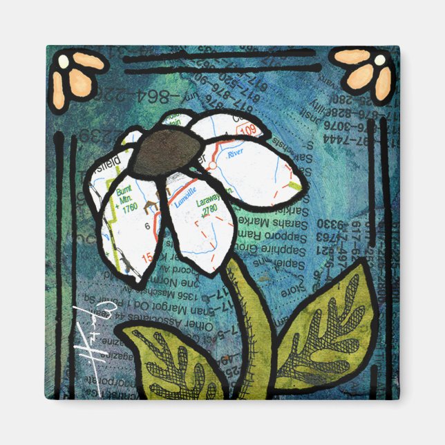 White Daisy on Blue Background - Collage Magnet (Front)
