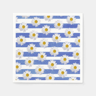 white daisy on blue stripe napkin