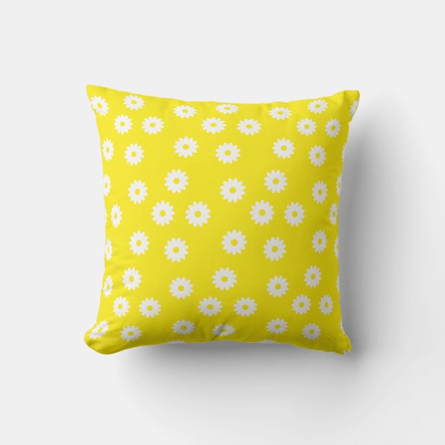 white daisy on canary yellow throw pillow (Front)