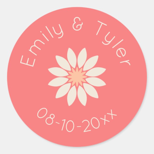 White Daisy on Coral Personalised Wedding Seal (Front)