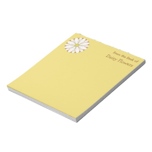 White Daisy on Golden Yellow Personalised Notepad (Rotated)