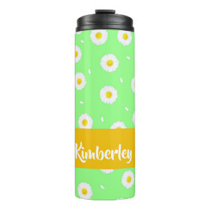 White daisy on green thermal tumbler