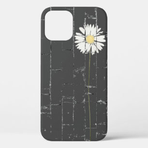 white daisy on grey brick iPhone 12 case