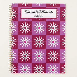White daisy on Red and Pink Chequerboard Name Planner