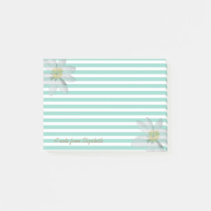 White Daisy  on Stripes-Personalised Post-it Notes