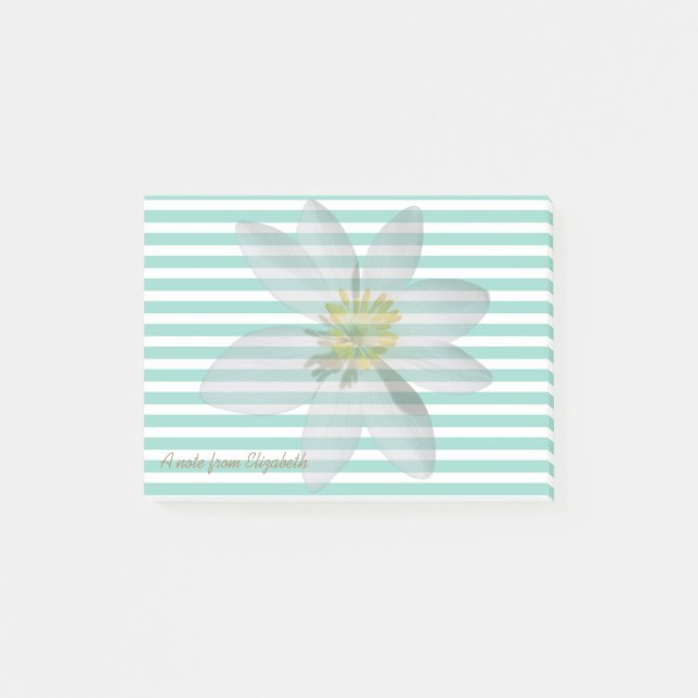 White Daisy  on Stripes-Personalised Post-it Notes (Front)
