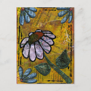 White Daisy on Yellow Background - Collage Postcard