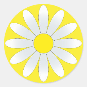 White Daisy on Yellow Classic Round Sticker
