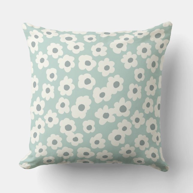 White Daisy over Light Blue Throw Pillow (Front)