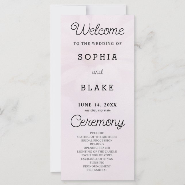 White Daisy Pale Pink Wedding Program (Front)