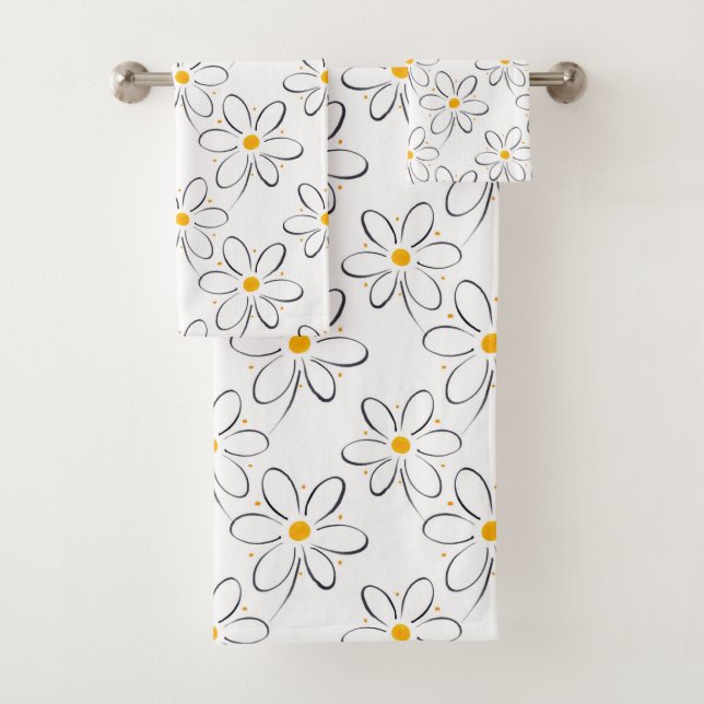 White Daisy Pattern Bath Towel Set (Insitu)