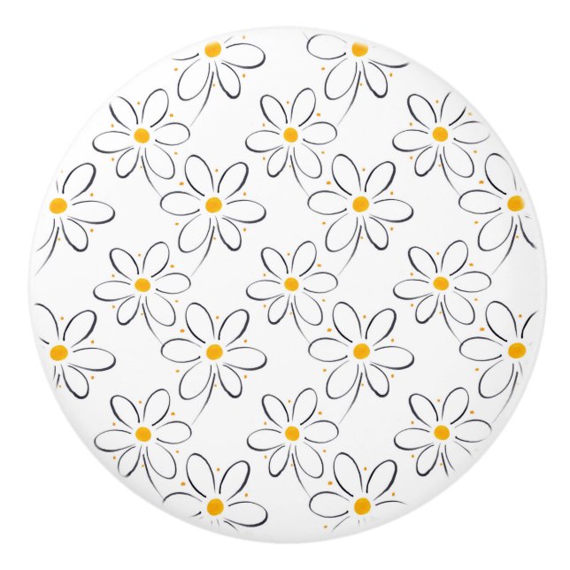 White Daisy Pattern Ceramic Knob (Front)