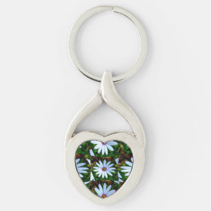 White Daisy Pattern Key Ring