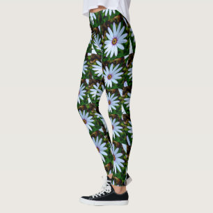 White Daisy Pattern Leggings