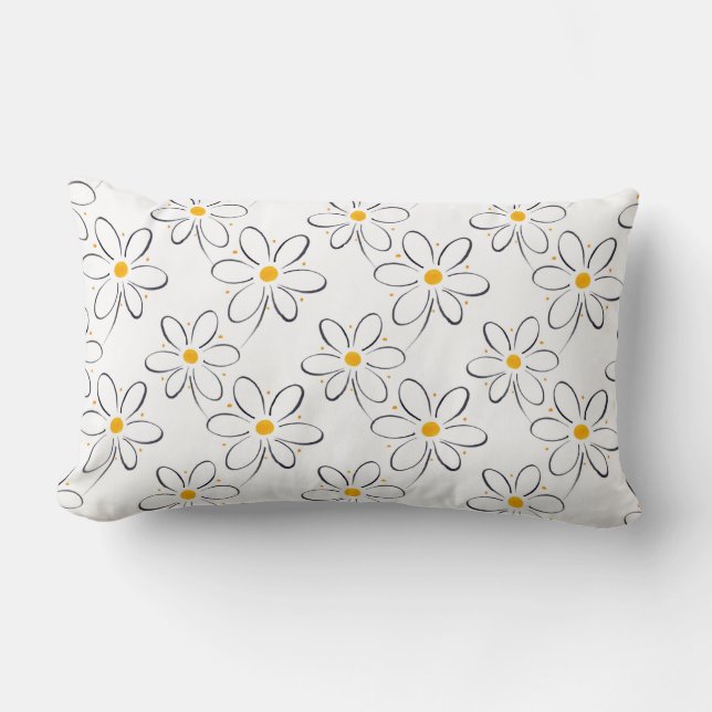 White Daisy Pattern Lumbar Cushion (Front)