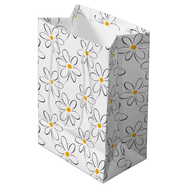 White Daisy Pattern Medium Gift Bag (Front Angled)