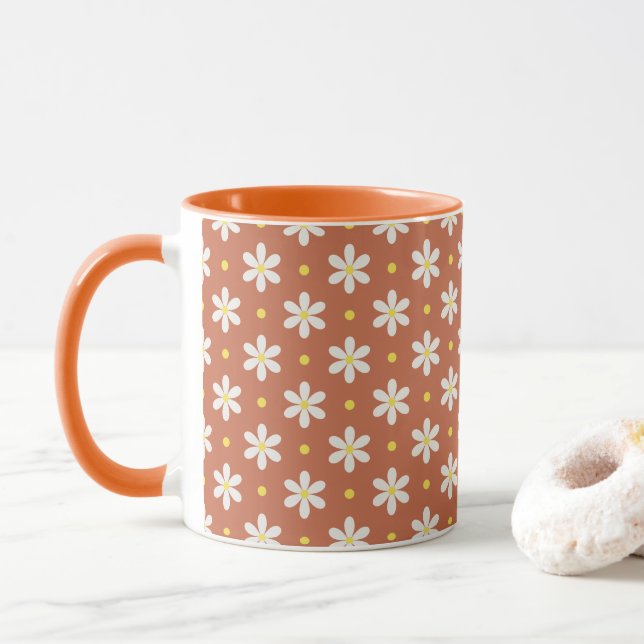White Daisy Pattern Mug (With Donut)