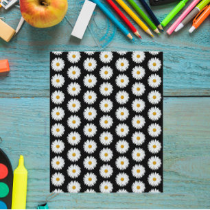 White Daisy Pattern on Black Scrapbook Paper